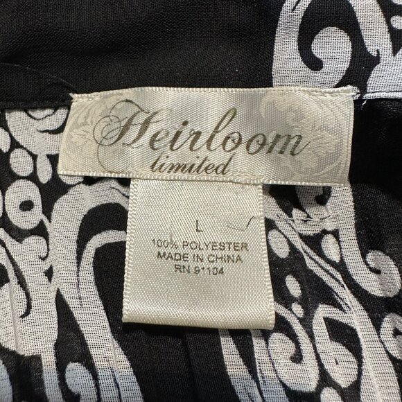 Blouse Womens Large Baroque Black White Pleated Bell Sleeve Button Up Retro Chic - Picture 7 of 8